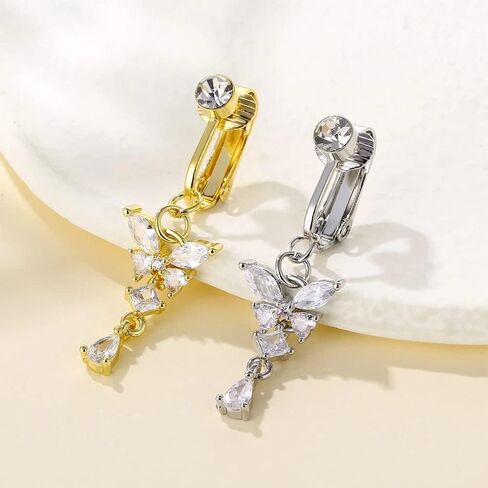 QWALIT Fake Belly Ring Fake Belly Piercing Fake Belly Button Ring Fake Belly Button Piercing Clip on Belly Button Rings Butterfly Heart Silver Gold in Kuwait
