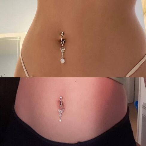 QWALIT Fake Belly Ring Fake Belly Piercing Fake Belly Button Ring Fake Belly Button Piercing Clip on Belly Button Rings Butterfly Heart Silver Gold in Kuwait