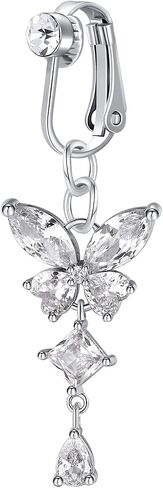 QWALIT Fake Belly Ring Fake Belly Piercing Fake Belly Button Ring Fake Belly Button Piercing Clip on Belly Button Rings Butterfly Heart Silver Gold in Kuwait
