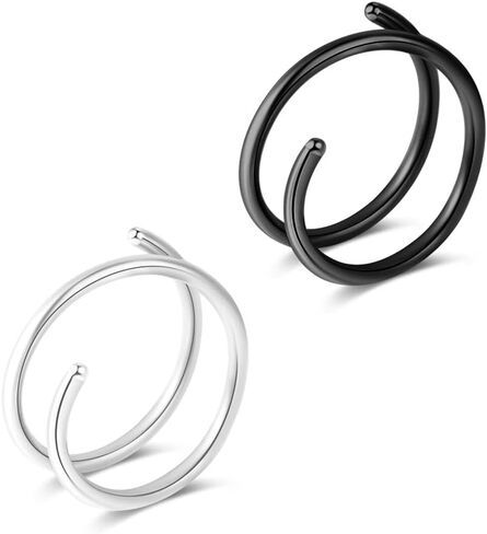 Fzroezz 1-15PCS Double Hoop Nose Ring for Single Piercing 18G 20G 22G Spiral Nose Rings Hoops 18 20 22 Gauge Surgical Steel Twist Nose Piercing Jewelry Nostril for Women Girls Men Hypoallergenic Pack Easy Bendable 6mm 8mm 10mm in Kuwait