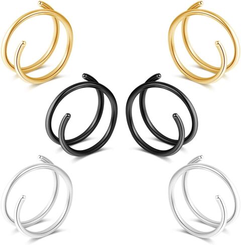 Fzroezz 1-15PCS Double Hoop Nose Ring for Single Piercing 18G 20G 22G Spiral Nose Rings Hoops 18 20 22 Gauge Surgical Steel Twist Nose Piercing Jewelry Nostril for Women Girls Men Hypoallergenic Pack Easy Bendable 6mm 8mm 10mm in Kuwait