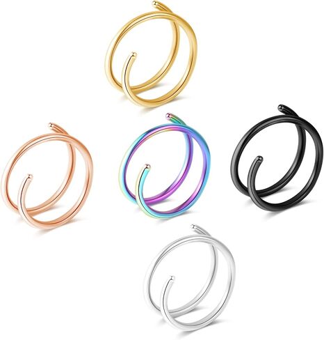 Fzroezz 1-15PCS Double Hoop Nose Ring for Single Piercing 18G 20G 22G Spiral Nose Rings Hoops 18 20 22 Gauge Surgical Steel Twist Nose Piercing Jewelry Nostril for Women Girls Men Hypoallergenic Pack Easy Bendable 6mm 8mm 10mm in Kuwait