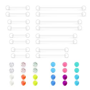 QWALIT 14g Plastic Industrial Barbell Earrings Pregnancy Belly Button Ring Nipple Tongue Rook Eyebrow Piercing Retainer Flexible Clear Curved Barbell Replacement Balls for Work Surgery in Saudi Arabia