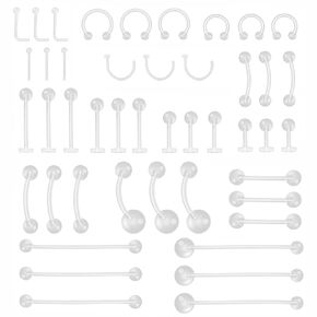 45 قطعة من أدوات ثقب الجسم الشفافة من CrazyPiercing، حلقات بطن الأنف واللسان والحلمة والبطن المتنوعة من البلاستيك الشفاف مجوهرات ثقب الجسم للنساء والرجال in Kuwait
