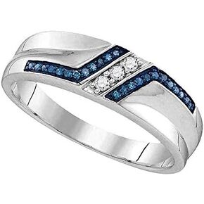 Dazzlingrock Collection Sterling Silver Mens Round Blue Color Enhanced Diamond Wedding Band 1/5 ctw in Kuwait