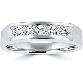 Madina Jewelry 0.50 ct Men's Round Cut Diamond Wedding Band in 14 kt White Gold in Saudi Arabia