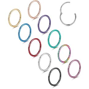 Besteel 10 قطع 16-18G حلقات الأنف المفصلية هيليكس الغضروف Daith هوب أقراط للنساء الرجال الحاجز الزنمة النائمة محارة ثقب القرط مجموعة 8-12 مم in Kuwait
