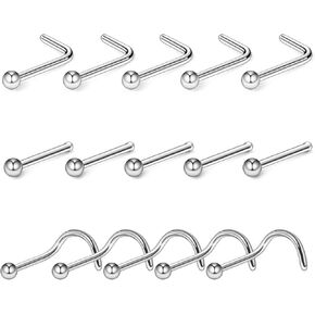 D.Bella 20G Nose Rings for Women Stainless Steel Nose Ring 20 Gauge Nose Rings Hoops Studs Flower Heart Diamond L Shaped Nose Studs Nostril Nose Piercing Jewelry for Women Men in Kuwait
