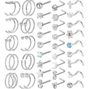 ONESING Nose Rings for Women Nose Piercing Jewelry Silver Nose Rings Studs 20G Surgical Nose Rings Hoops Nose Rings L Shaped Studs Screw Stainless Steel Nose Piercings for Women Men in Saudi Arabia