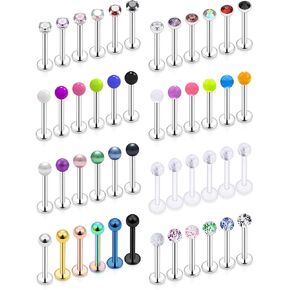Ftovosyo 36-48Pcs Lip Rings 16G Surgical Steel Labret Studs Monroe Ring Piercing Jewelry for Women Men Conch Cartilage Tragus Helix Earring Barbells 6mm 8mm 10mm 12mm