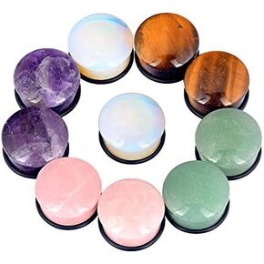 Longbeauty 10Pcs Mixed Stone Ear Gauges Plugs with O-Ring Single Flared Tunnels Expander Stretcher Piercing in Saudi Arabia
