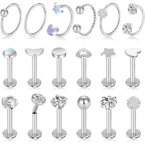 ONESING 12-25 Pcs 16G Tragus Earrings for Women Men Cartilage Earrings Labret Stud Tragus Piercing Jewelry