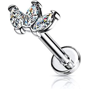 Amelia Fashion 16 Gauge Triple Marquise CZ on Internally Threaded 316L Surgical Steel Flat Back Studs for Cartilage Labret and More (Sold individually) in Saudi Arabia