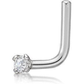 0.01 to 0.07 Carat Lab Grown Diamond L-Shaped Nose Ring in 14k White or Yellow Gold (D-E, VVS1-VVS2 to I2-I3, cttw) 20 Gauge Nose Ring 1.3 to 2.7 mm by Lavari Jewelers in Saudi Arabia
