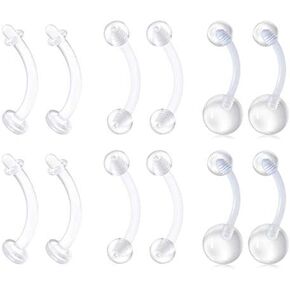 QWALIT 14g Clear Belly Button Rings Bioflex Plastic Belly Ring Curved Barbell Navel Piercings Retainers for Work Surgery 10mm 14mm 16mm 18mm in Saudi Arabia