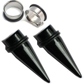 Zaya Body Jewelry 3/4" 19mm Black Tapers and Steel Tunnels Ear Gauging Kit in Kuwait