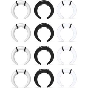 Lcolyoli 6 Pairs Acrylic C Shape Pincher Tapers Septum Buffalo Taper Expander with Black O-Rings Crescent Gauge Earring Plug for Women Men 14G-4G