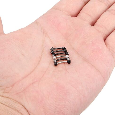 Dyknasz 6-12 Pcs 16G Stainless Steel Eyebrow Piercing Rings Clear CZ Curved Barbell Helix Daith Piercing Body Jewelry for Women Men in Kuwait