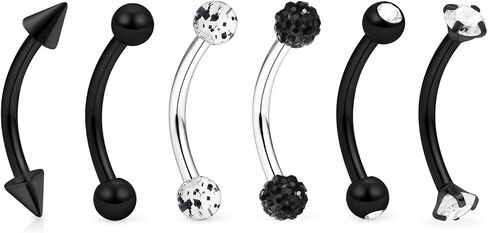Dyknasz 6-12 Pcs 16G Stainless Steel Eyebrow Piercing Rings Clear CZ Curved Barbell Helix Daith Piercing Body Jewelry for Women Men in Kuwait
