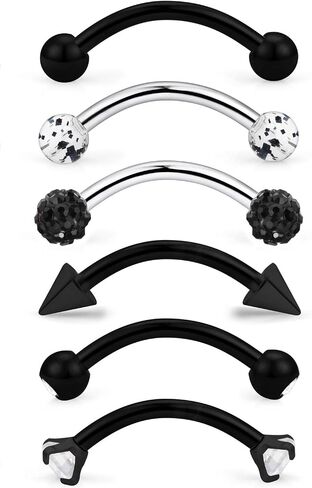 Dyknasz 6-12 Pcs 16G Stainless Steel Eyebrow Piercing Rings Clear CZ Curved Barbell Helix Daith Piercing Body Jewelry for Women Men in Kuwait