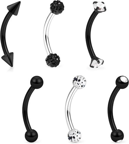 Dyknasz 6-12 Pcs 16G Stainless Steel Eyebrow Piercing Rings Clear CZ Curved Barbell Helix Daith Piercing Body Jewelry for Women Men in Kuwait