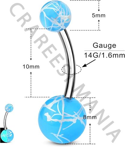 CM Crareesi Mania 10Pieces Belly Button Rings Glow in The Dark Belly Rings 14G Banana Barbells Colorful Navel Piercing Jewellery Navel Bars in Kuwait
