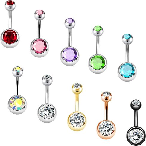 OUFER Belly Button Rings Pack 14G Surgical Steel Shiny CZ Belly Rings Jewelry Crystal Balls Navel Piercing Jewelry in Saudi Arabia