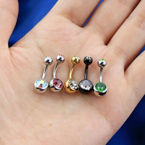 OUFER Belly Button Rings Pack 14G Surgical Steel Shiny CZ Belly Rings Jewelry Crystal Balls Navel Piercing Jewelry in Saudi Arabia