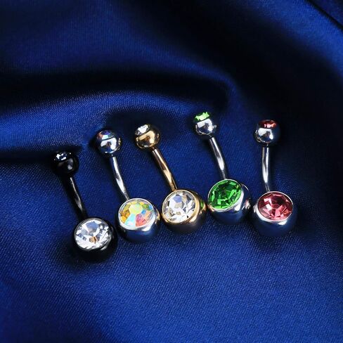 OUFER Belly Button Rings Pack 14G Surgical Steel Shiny CZ Belly Rings Jewelry Crystal Balls Navel Piercing Jewelry in Saudi Arabia