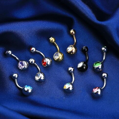 OUFER Belly Button Rings Pack 14G Surgical Steel Shiny CZ Belly Rings Jewelry Crystal Balls Navel Piercing Jewelry in Saudi Arabia