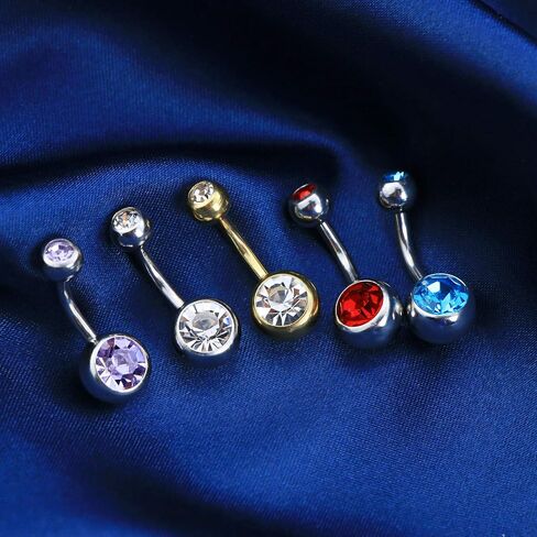 OUFER Belly Button Rings Pack 14G Surgical Steel Shiny CZ Belly Rings Jewelry Crystal Balls Navel Piercing Jewelry in Saudi Arabia
