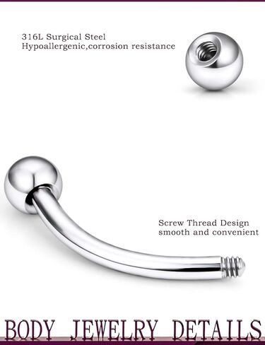 Jenxnjsjo Rook Piercing Jewelry حلقات الحواجب أقراط Rook الحاجب ثقب المجوهرات العمودي Labret الشفاه مجوهرات منحني الحديد الحاجب ثقب الحاجب الدائري Rook الحاجب مجوهرات منحني الحديد 16 جرام in Kuwait