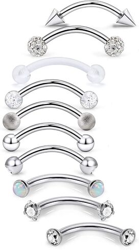 Jenxnjsjo Rook Piercing Jewelry حلقات الحواجب أقراط Rook الحاجب ثقب المجوهرات العمودي Labret الشفاه مجوهرات منحني الحديد الحاجب ثقب الحاجب الدائري Rook الحاجب مجوهرات منحني الحديد 16 جرام in Kuwait