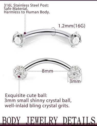 Jenxnjsjo Rook Piercing Jewelry حلقات الحواجب أقراط Rook الحاجب ثقب المجوهرات العمودي Labret الشفاه مجوهرات منحني الحديد الحاجب ثقب الحاجب الدائري Rook الحاجب مجوهرات منحني الحديد 16 جرام in Kuwait