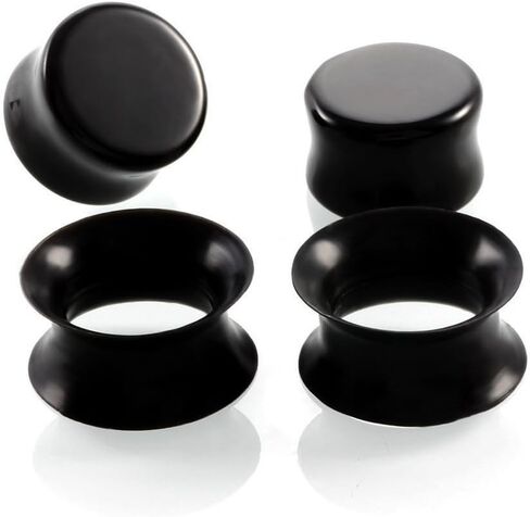 HQLA 2 Pairs Black Natural Obsidian Stone/Ultra-Thin Silicone Ear Gauges Plugs Tunnels Expanders Stretcher Body Piercing Jewelry,2g-5/8''(6mm-16mm) … in Saudi Arabia