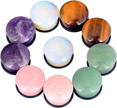 Longbeauty 10Pcs Mixed Stone Ear Gauges Plugs with O-Ring Single Flared Tunnels Expander Stretcher Piercing in Kuwait
