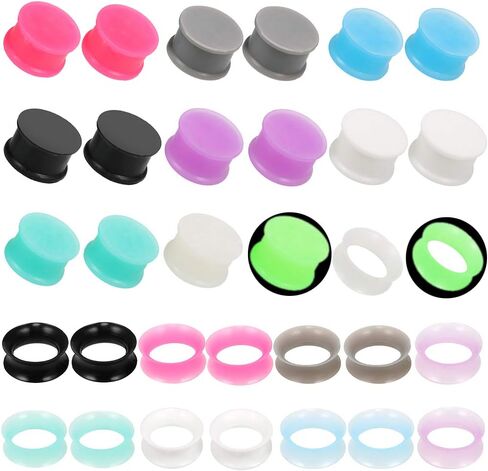 Jusway Ear Gauges for Ear Silicone Ear PlugsSoft Flexible Silicone Gauge Saddle Silicone Ear Plugs and Tunnels 3mm-25mm（30-32PCS） in Kuwait