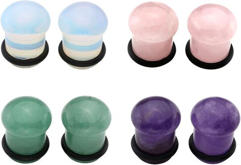 Jovivi Set of 4 Pairs Single Flare Natural Semi-Precious Stone Mushroom Saddle Plugs with O-Ring Stretcher Expander Gauges Kit 2G-5/8 in Saudi Arabia