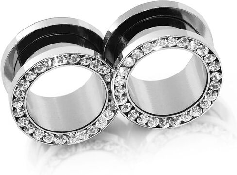 Longbeauty 2Pcs/4Pcs Black and Silver Stainless Steel with Zircon Ear Tunnels Expander Plugs Stretcher 8g-9/16 in Saudi Arabia