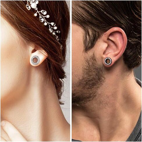 Longbeauty 2Pcs/4Pcs Black and Silver Stainless Steel with Zircon Ear Tunnels Expander Plugs Stretcher 8g-9/16 in Saudi Arabia