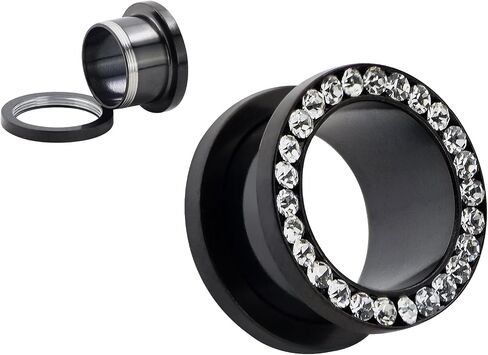 Longbeauty 2Pcs/4Pcs Black and Silver Stainless Steel with Zircon Ear Tunnels Expander Plugs Stretcher 8g-9/16 in Saudi Arabia