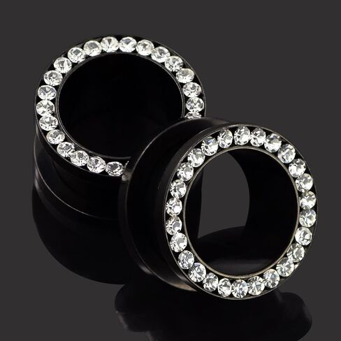 Longbeauty 2Pcs/4Pcs Black and Silver Stainless Steel with Zircon Ear Tunnels Expander Plugs Stretcher 8g-9/16 in Saudi Arabia