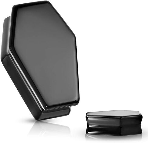 Natural Obsidian Stone Black Coffin Shaped Double Flared Plug Gauges, Sold as a Pair (22mm (7/8")) in Kuwait