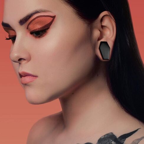 Natural Obsidian Stone Black Coffin Shaped Double Flared Plug Gauges, Sold as a Pair (22mm (7/8")) in Kuwait