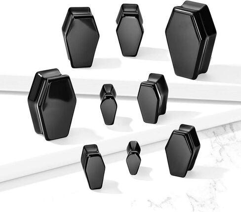 Natural Obsidian Stone Black Coffin Shaped Double Flared Plug Gauges, Sold as a Pair (22mm (7/8")) in Kuwait