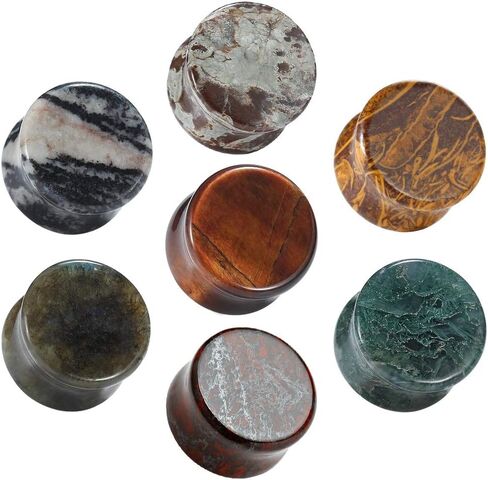 COOEAR 14PC 7 Pairs Stone Ear Plugs Double Flare Saddle Stretching Gauges Expander Stretchers 2G(6mm)-5/8"(16mm) in Saudi Arabia