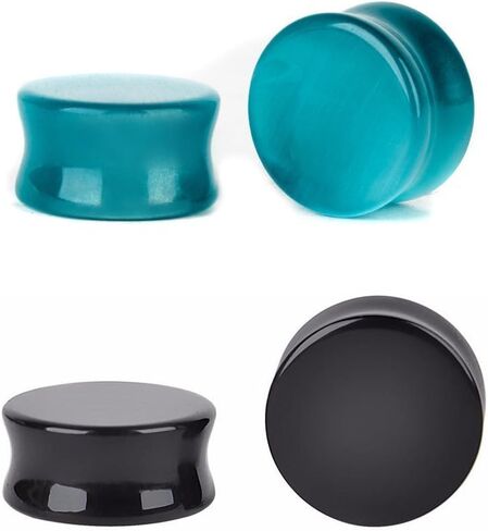 Kokoma 2Pairs Cats Eye Organic Stone & Black Onyx Ear Plugs Gauges Tunnel Expanders Double Flared Piercings Body in Kuwait