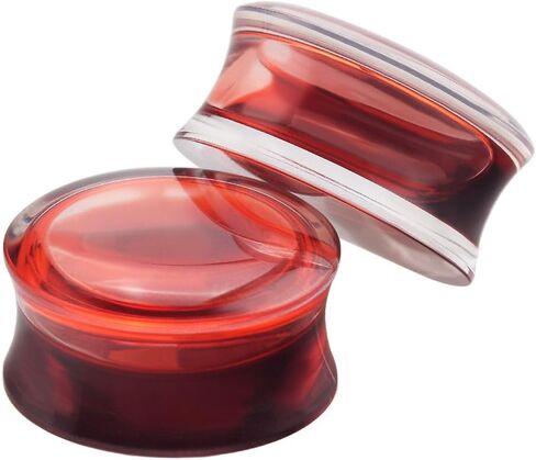 Longbeauty 2Pcs Acrylic Red Liquid Blood Double Flare Ear Tunnels Expander Plugs Stretcher Gauge 0g-5/8 in Kuwait