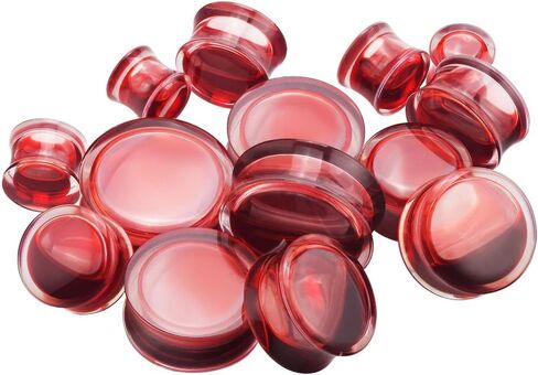 Longbeauty 2Pcs Acrylic Red Liquid Blood Double Flare Ear Tunnels Expander Plugs Stretcher Gauge 0g-5/8 in Kuwait