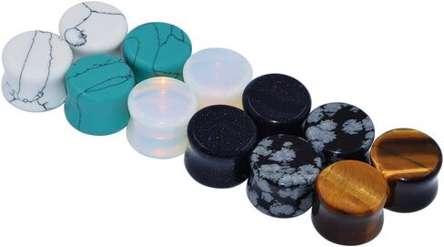 Qmcandy 6 Pairs-16 Pairs Mixed Stone Ear Plugs Tunnels Saddle Expander Body Piercing Set Gauge 8G to 3/4 inch in Kuwait
